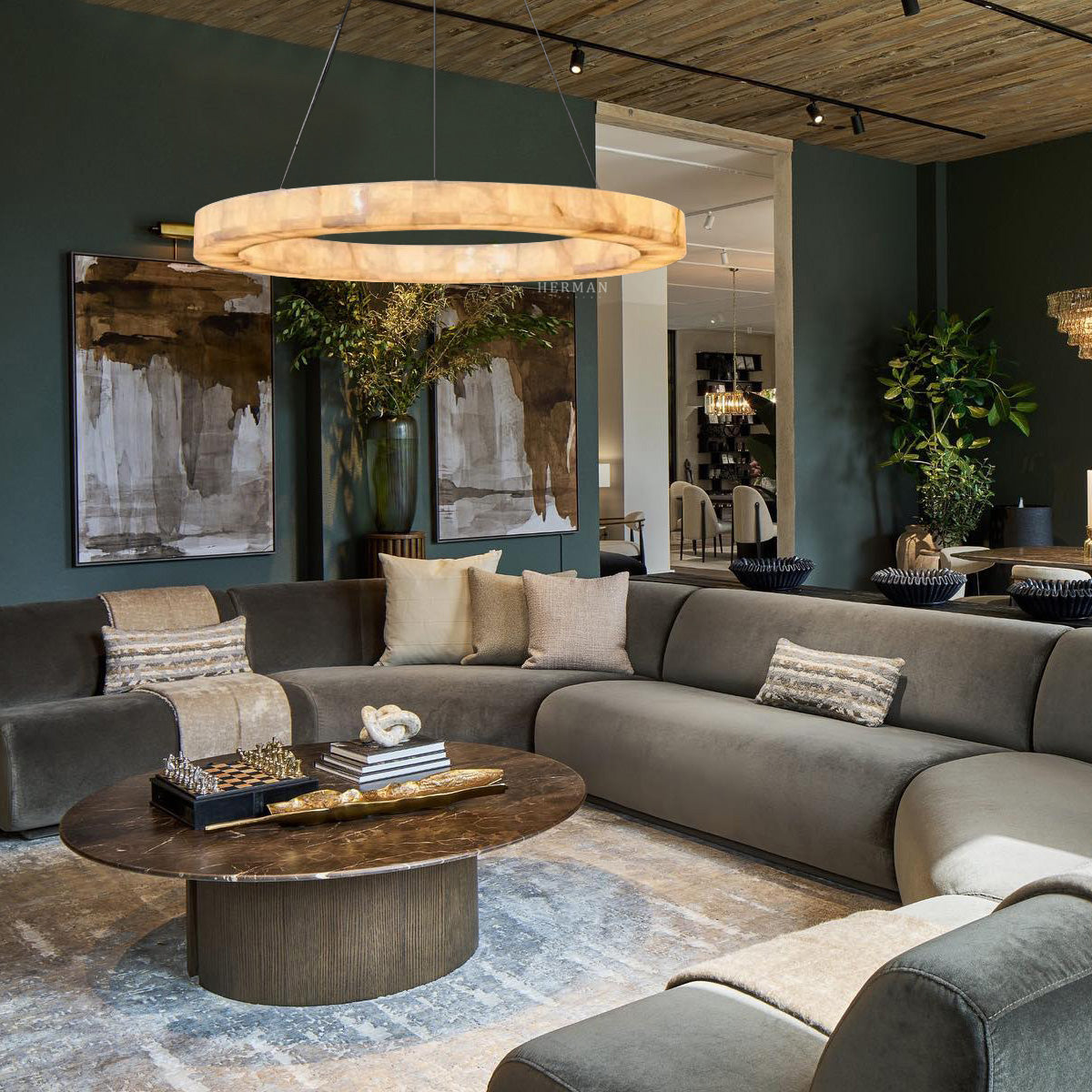 Karen Alabaster Ring Chandelier 30"39"