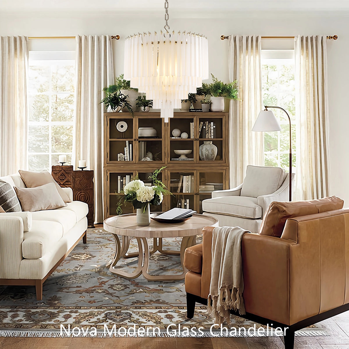 Nova Modern Glass Chandelier - [Nickel]