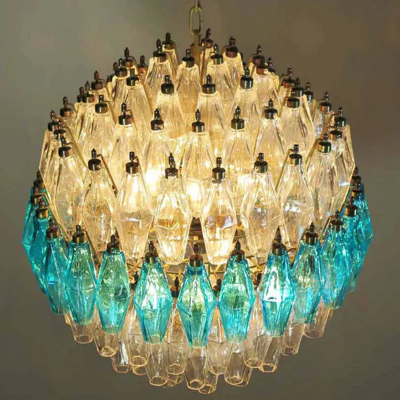 Murano Chandelier – Poliedri – 140 glass – Transparent/Blue
