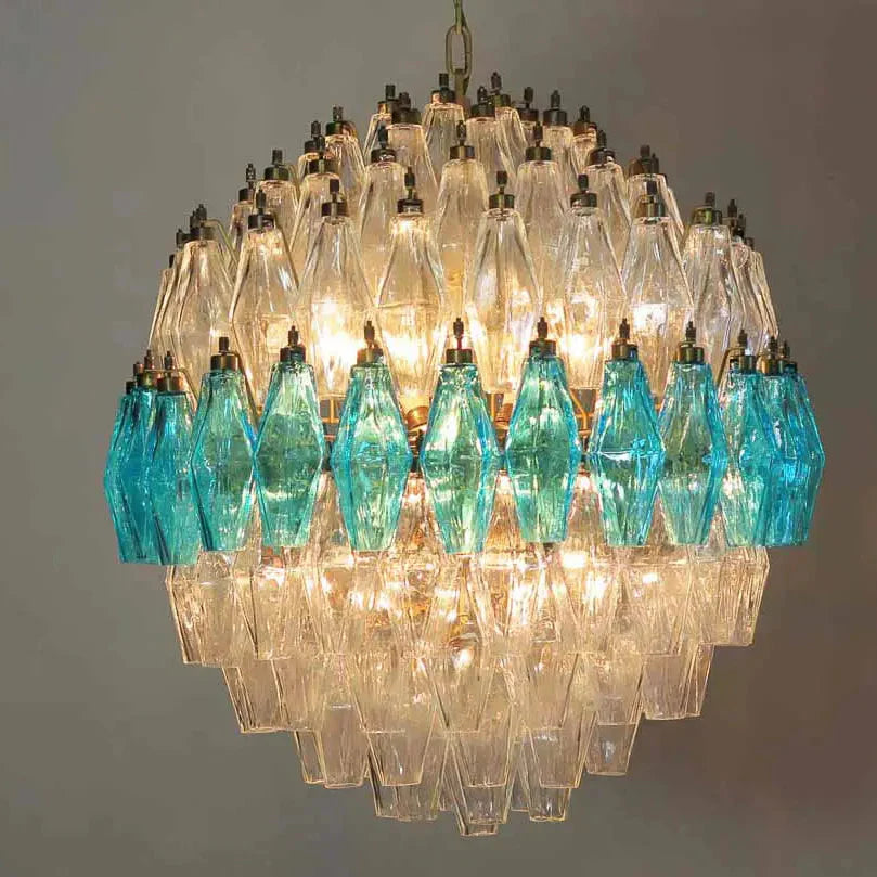 Murano Chandelier – Poliedri – 140 glass – Transparent/Blue