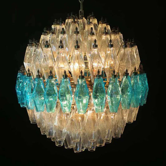 Murano Chandelier – Poliedri – 140 glass – Transparent/Blue
