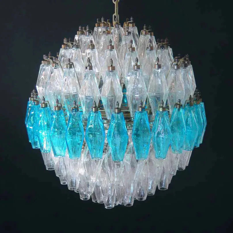 Murano Chandelier – Poliedri – 140 glass – Transparent/Blue