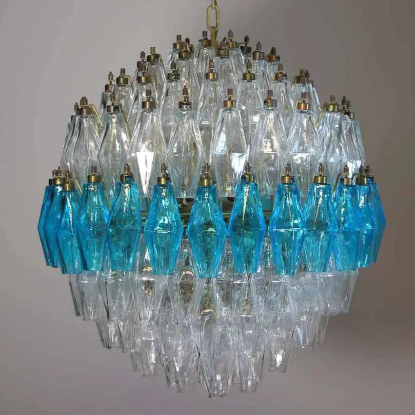 Murano Chandelier – Poliedri – 140 glass – Transparent/Blue