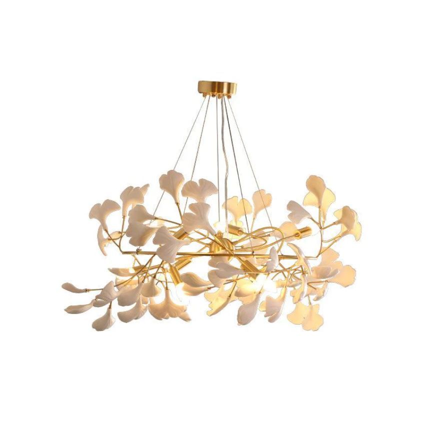 Ceramics Ginkgo Brass Round Branch Chandelier