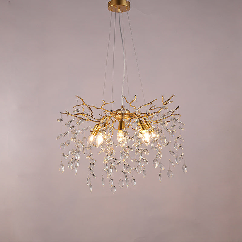 Leek Gold Crystal Branch Chandelier 24"D