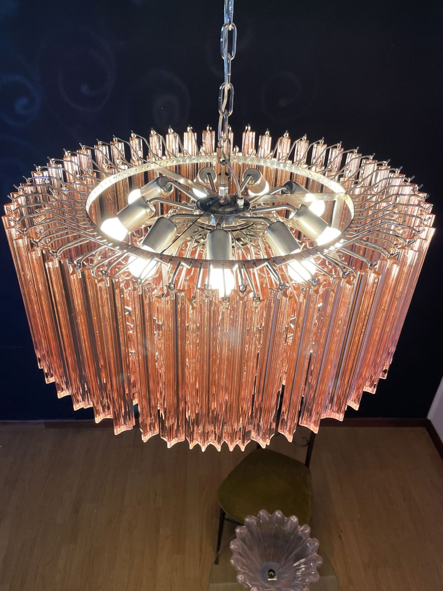Murano Chandelier – Triedri Round – 265 prisms – Pink