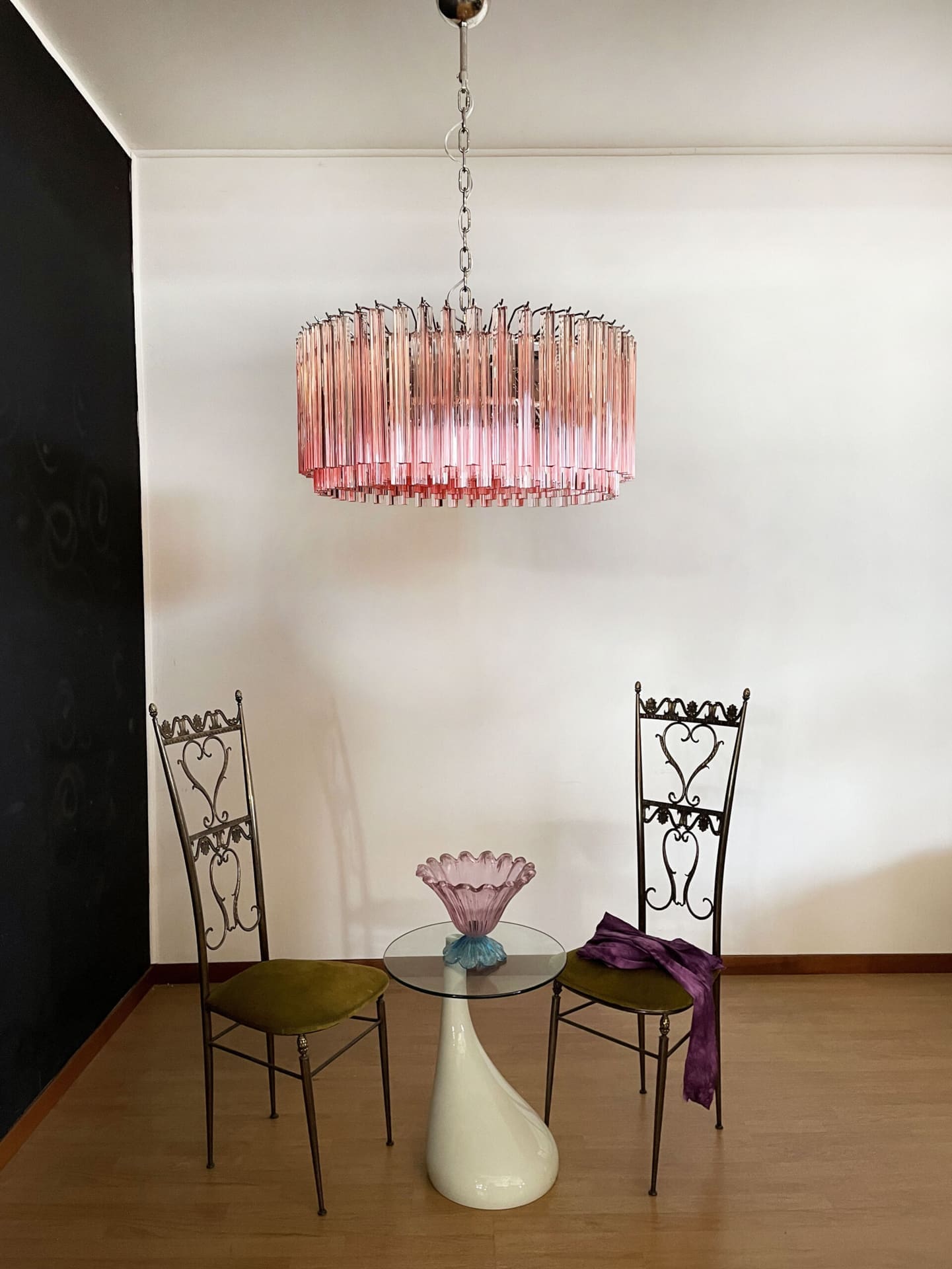 Murano Chandelier – Triedri Round – 265 prisms – Pink