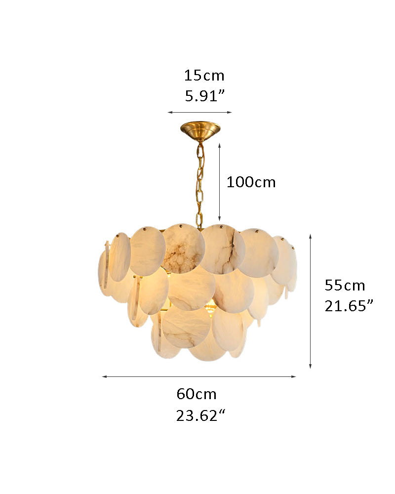 Multi layers Spanish White Alabaster Shell Marble Chandelier lamp in Brass
