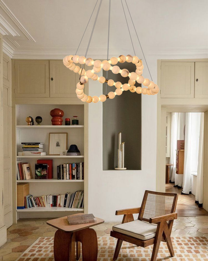 Modern Pearl Alabaster Necklace Circle Double Chandelier by dimming