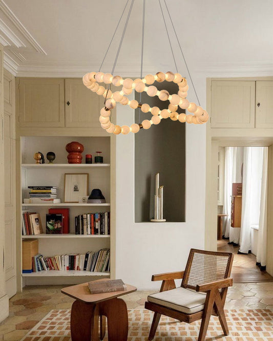 Modern Pearl Alabaster Necklace Circle Double Chandelier by dimming