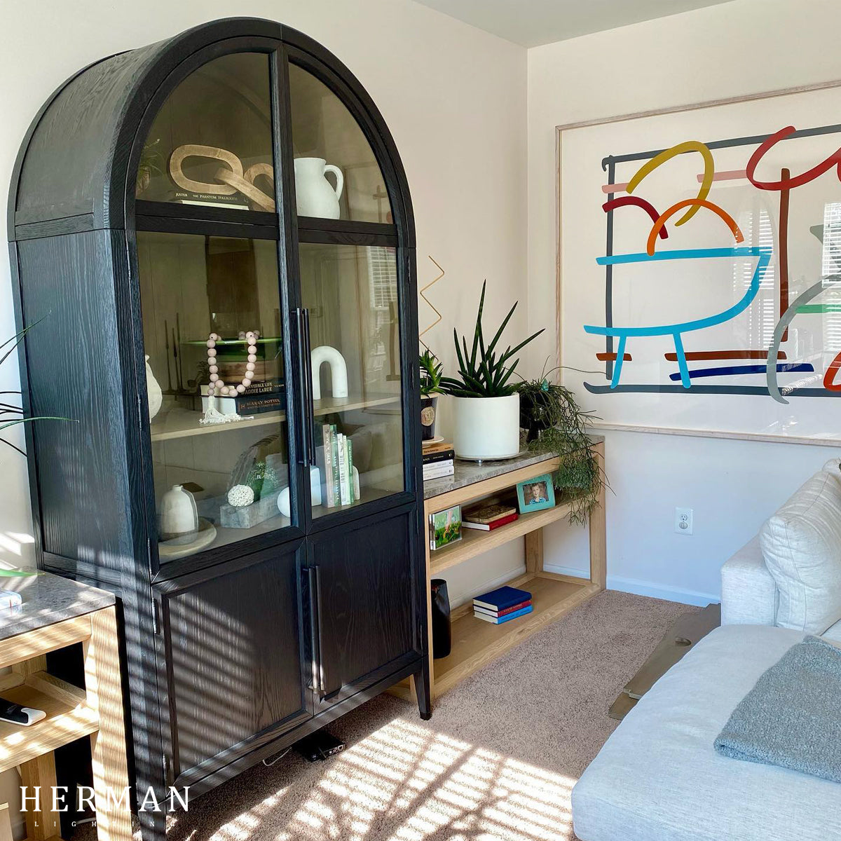 Hattie Glass Accent Cabinet in Oak 36"W 46"W