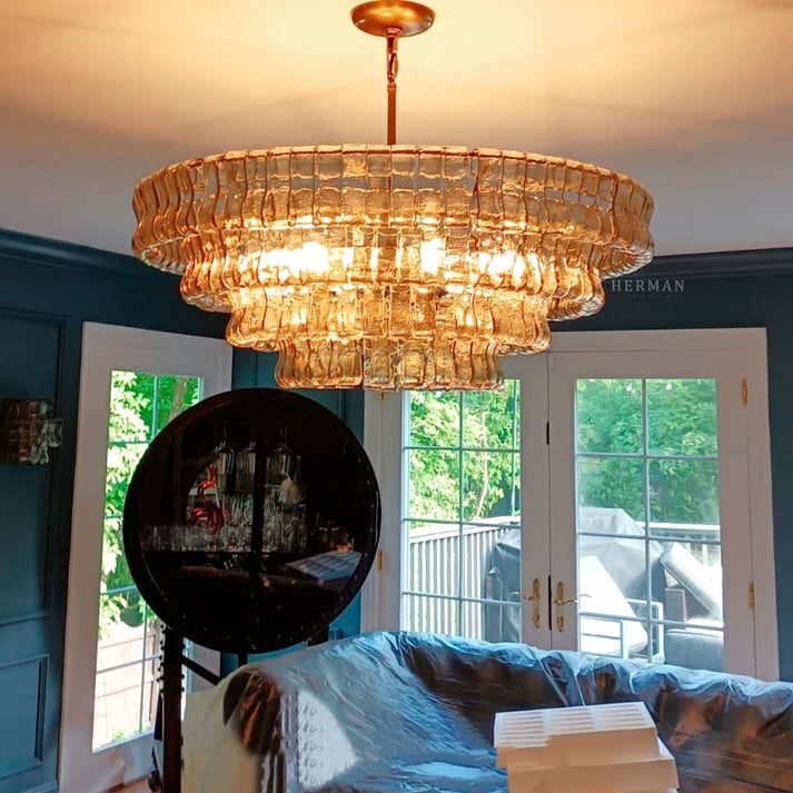 Amor 4-Tier Glass Ghiaccio Round Chandelier 36"