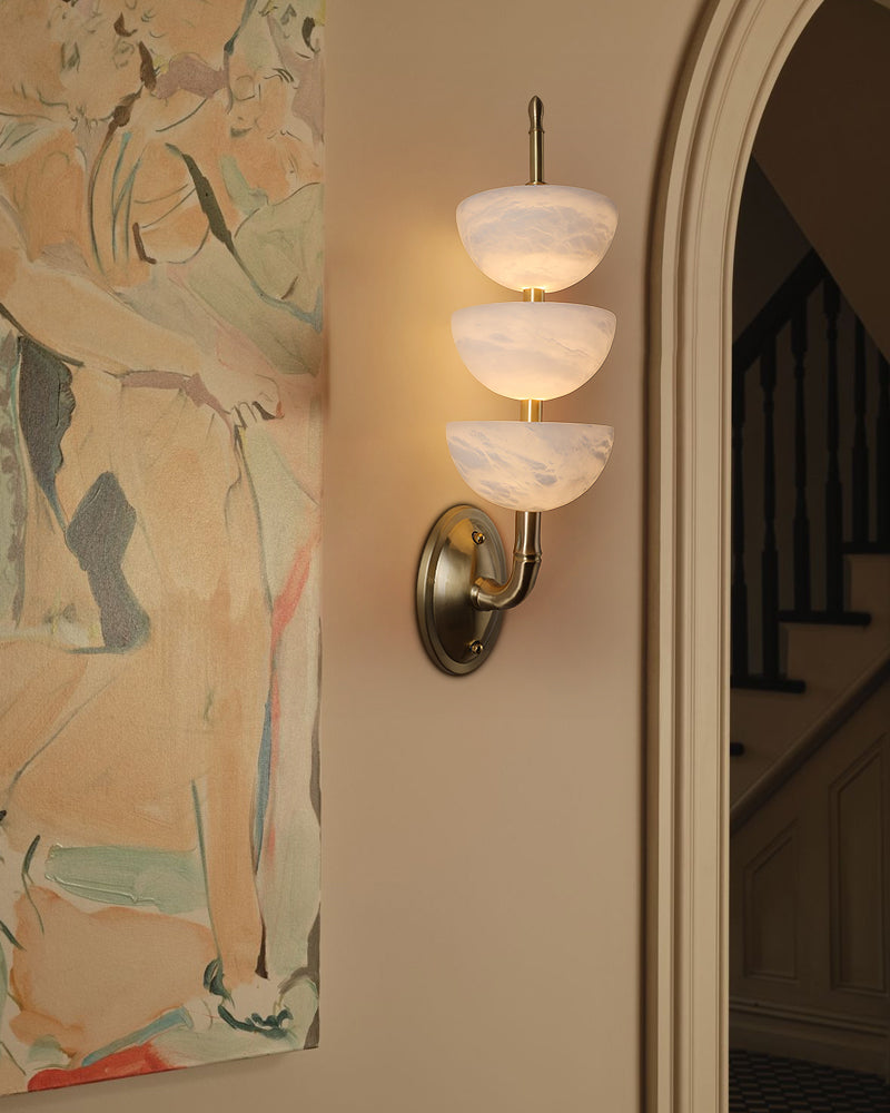 Modern Triple Alabaster Brass Stone Semi-Oval Wall Sconces 6in 15W