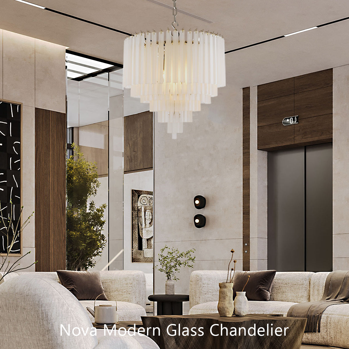 Nova Modern Glass Chandelier - [Nickel]