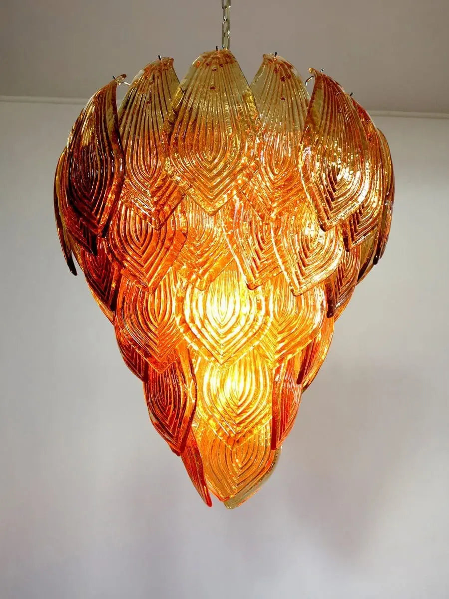 Murano Chandelier – 52 Felci glass leaves – Amber