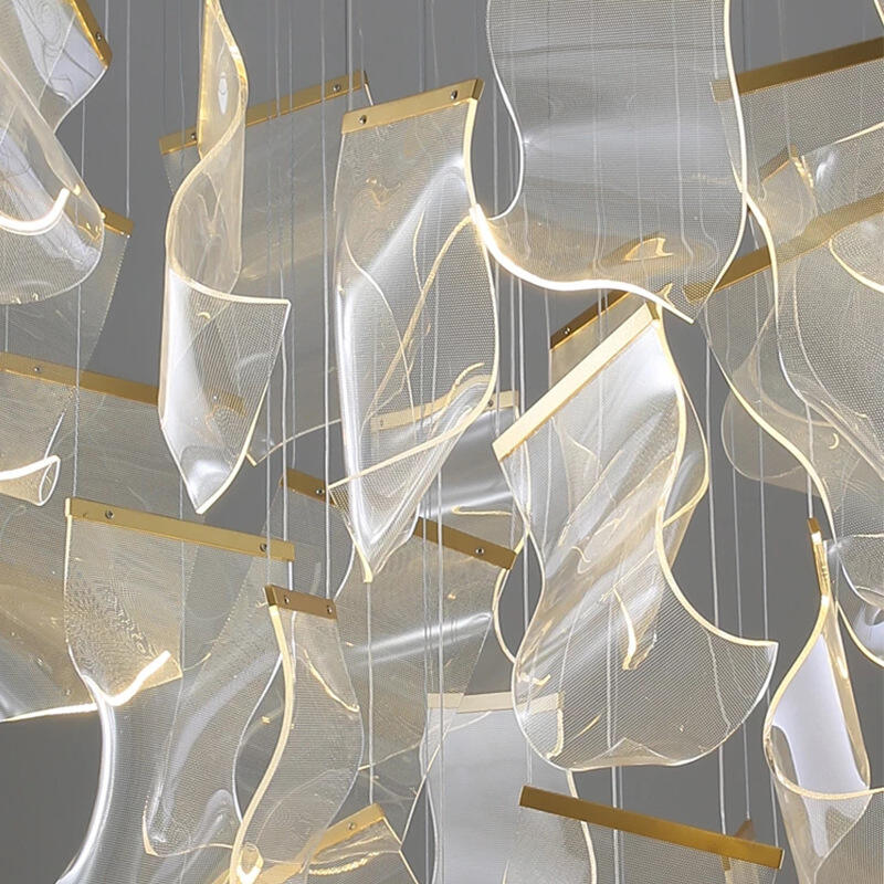 Modern Style Hotel Villa Stairs Bronze Iron Ceiling Light Hanging Acrylic LED Pendant Light