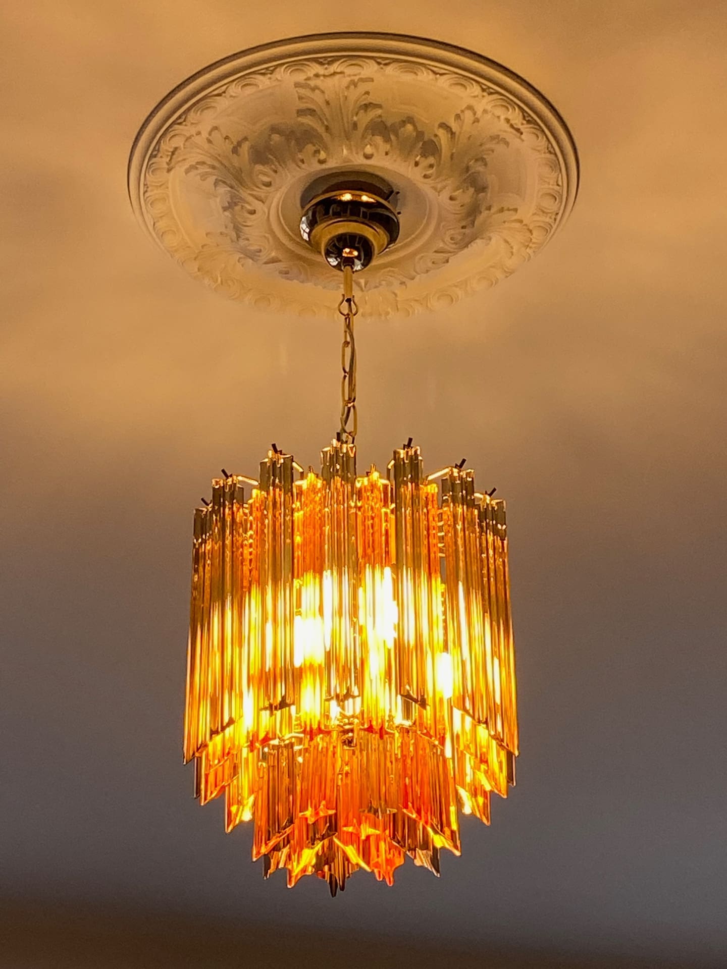 Murano Chandelier – 47 prisms – Amber/Smoked