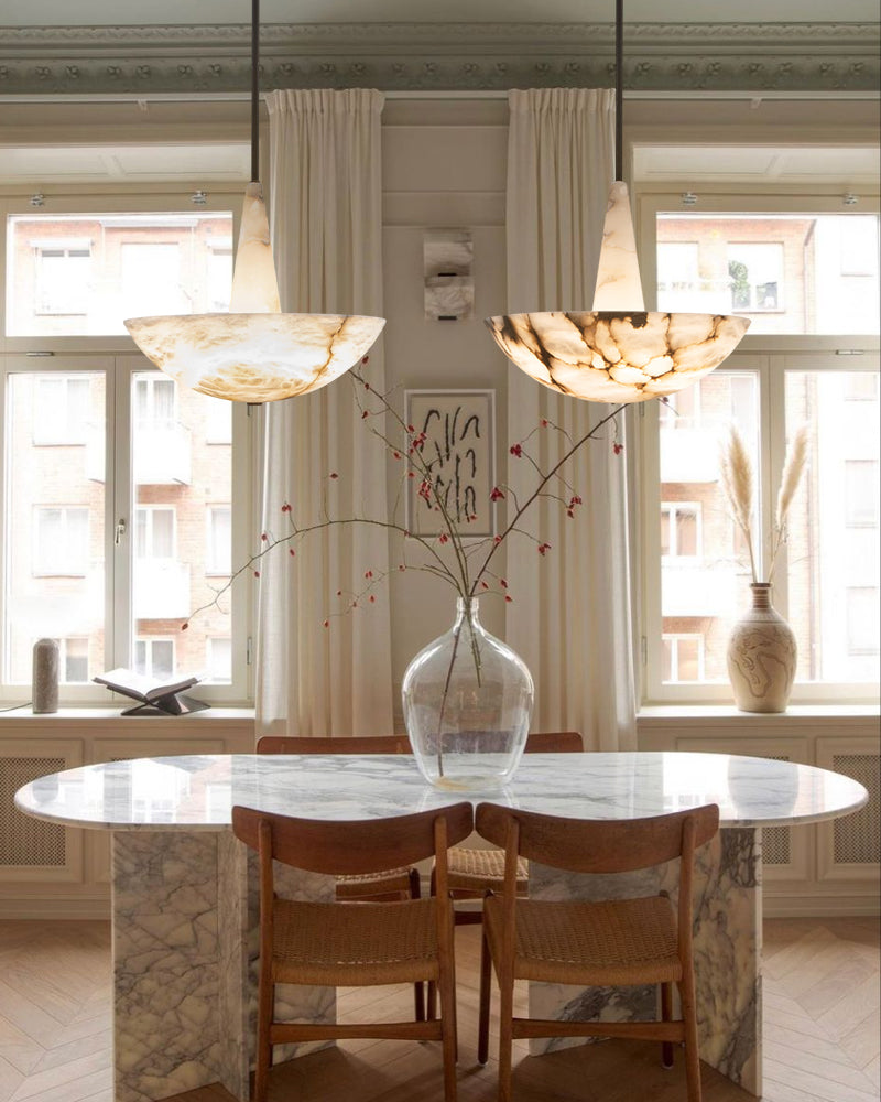 Domus Alabaster Round Bowl Ceiling Pendant Light 20in 28in