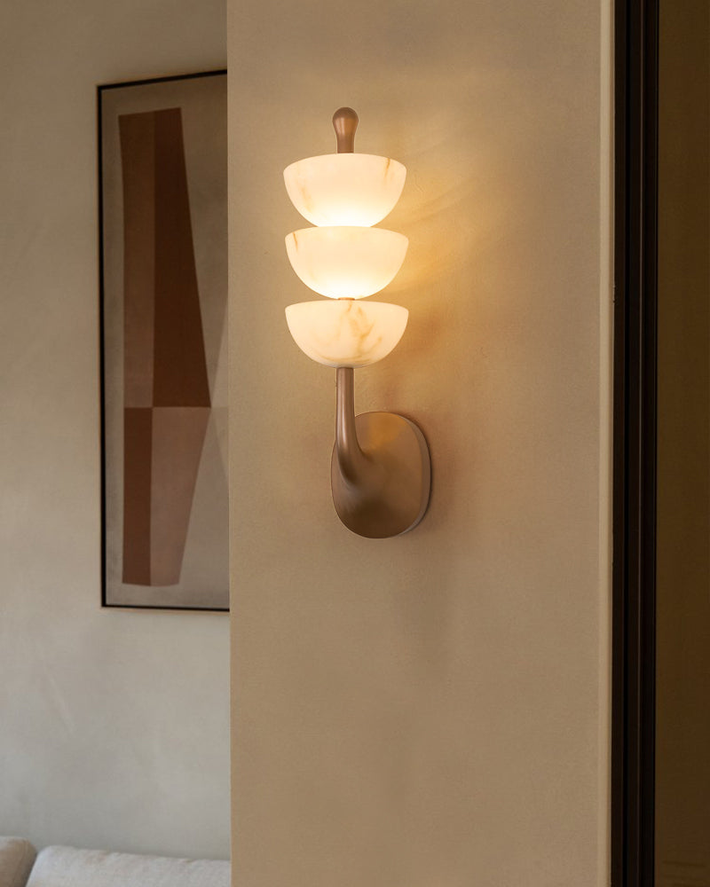 Modern Triple Alabaster Brass Stone Semi-Oval Wall Sconces 6in 15W
