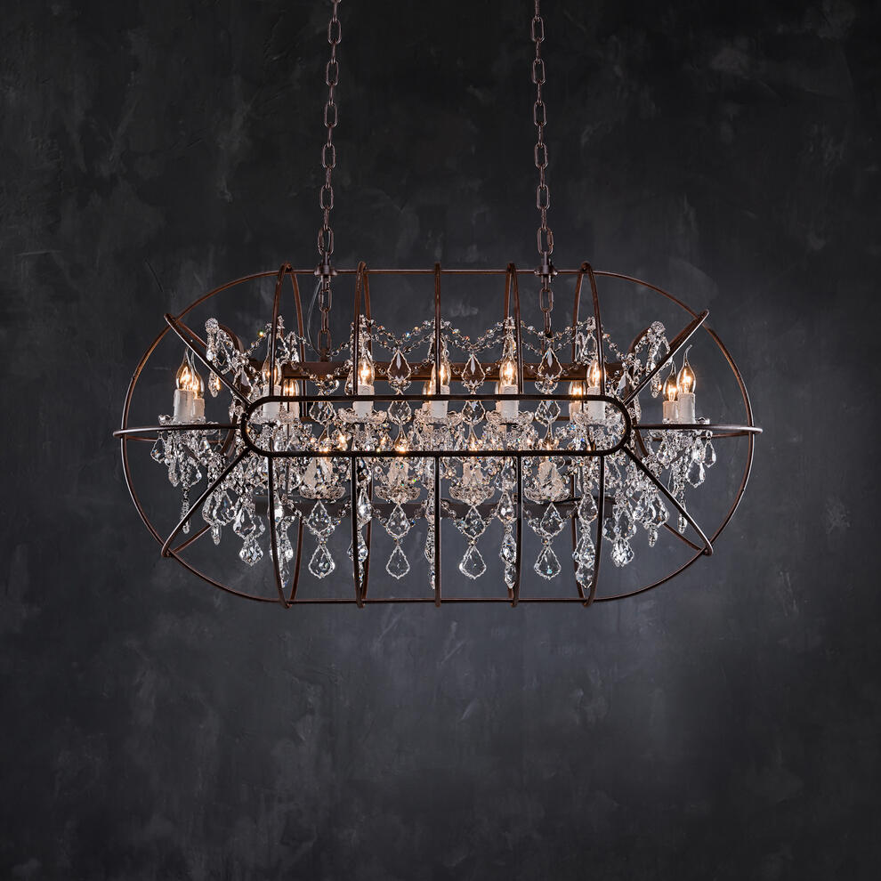 Gyro Crystal Rectangular Chandelier Natural