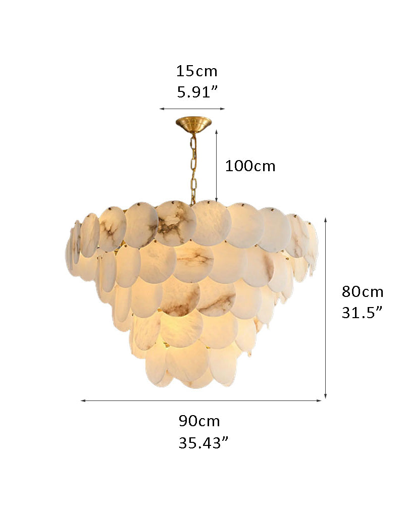Multi layers Spanish White Alabaster Shell Marble Chandelier lamp in Brass
