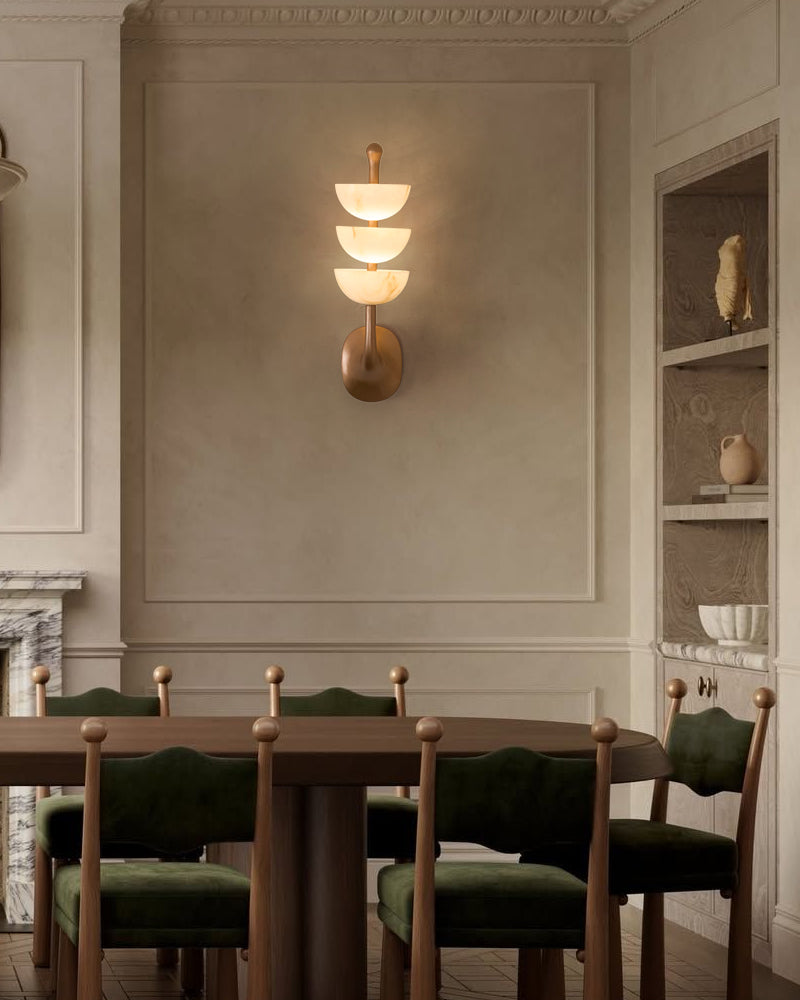 Modern Triple Alabaster Brass Stone Semi-Oval Wall Sconces 6in 15W