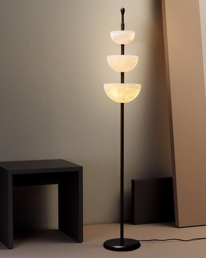 LED Bronze and Alabaster Triple Bowl Tall Floor Lamp 76in