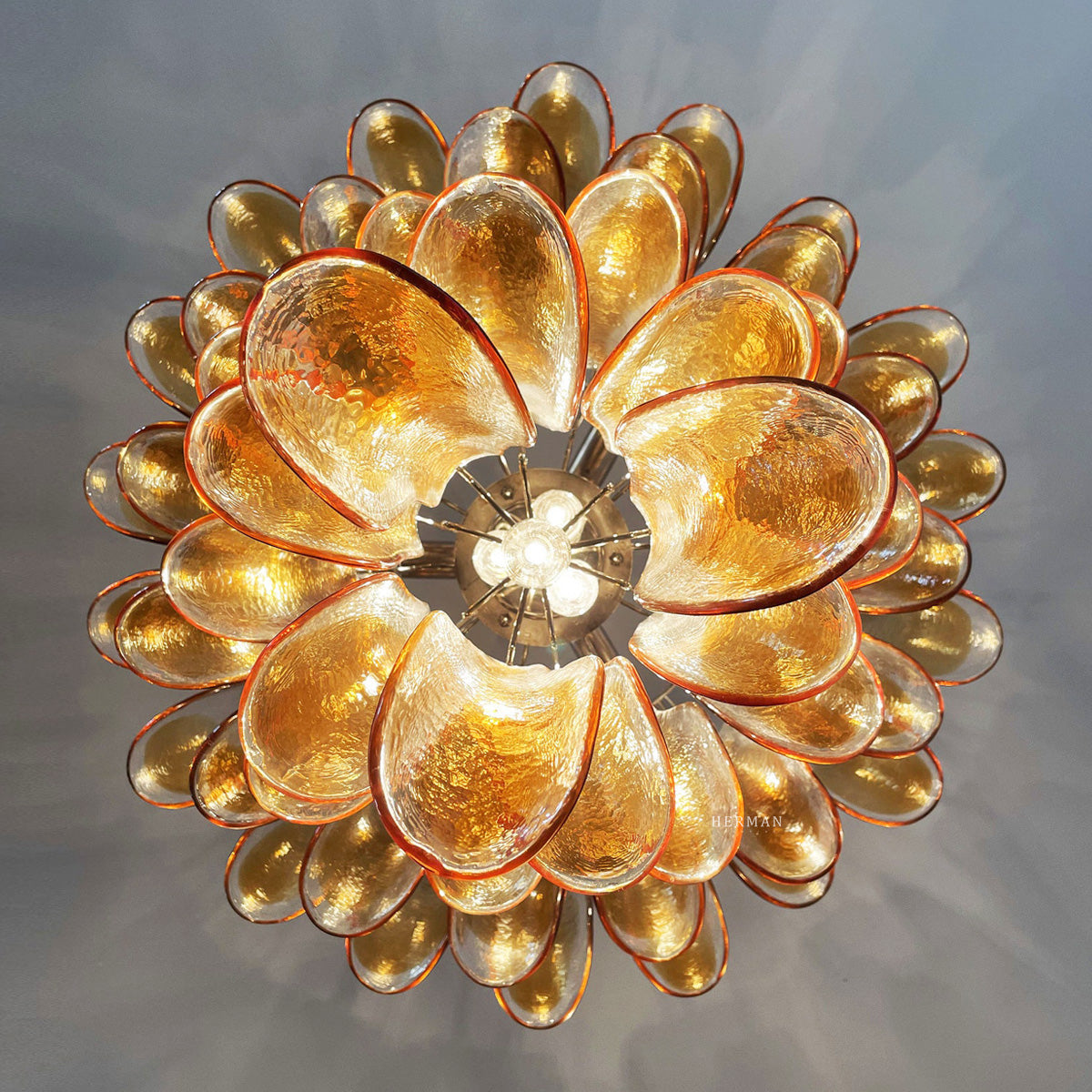 Murano Chandelier – 52 petals – Amber