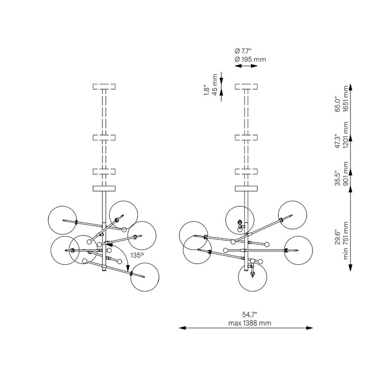 RD15 6 - Light Modern Brass Chandelier - Schwung