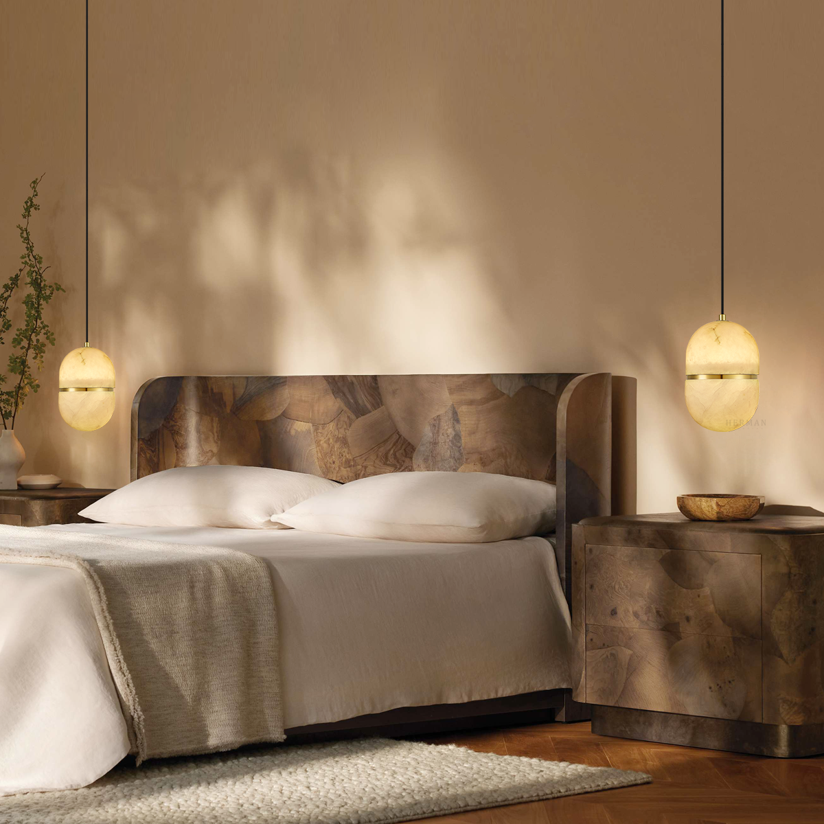 Alabaster Oval Pendant 5.9" D 7.1" D