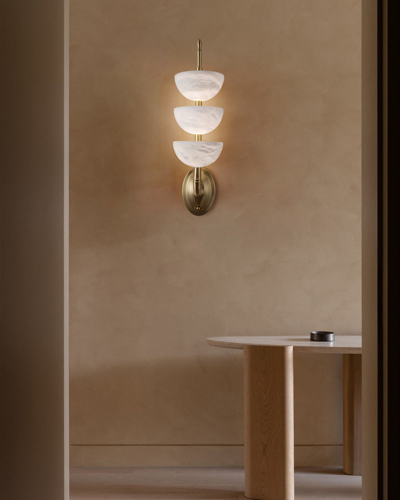 Modern Triple Alabaster Brass Stone Semi-Oval Wall Sconces 6in 15W