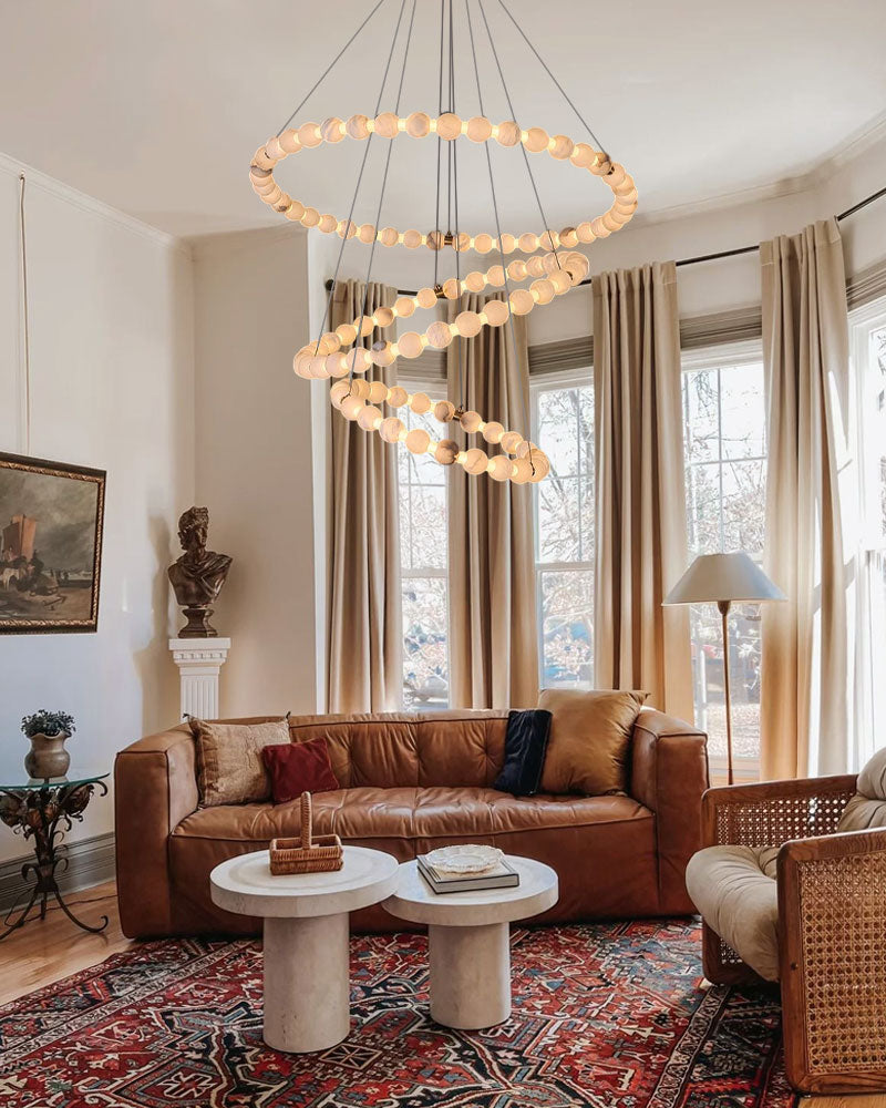 Modern Pearl Alabaster Necklace Circle Double Chandelier by dimming