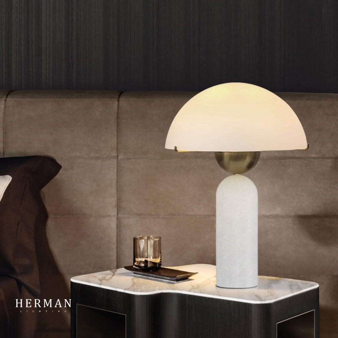 G9 Alabaster white marble table lamp Dia 12"