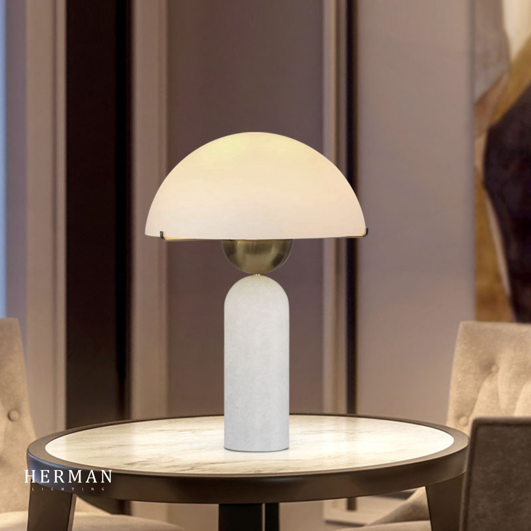 G9 Alabaster white marble table lamp Dia 12"