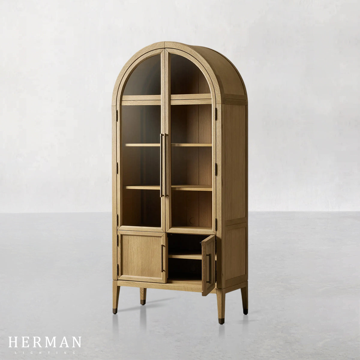 Hattie Glass Accent Cabinet in Oak 36"W 46"W