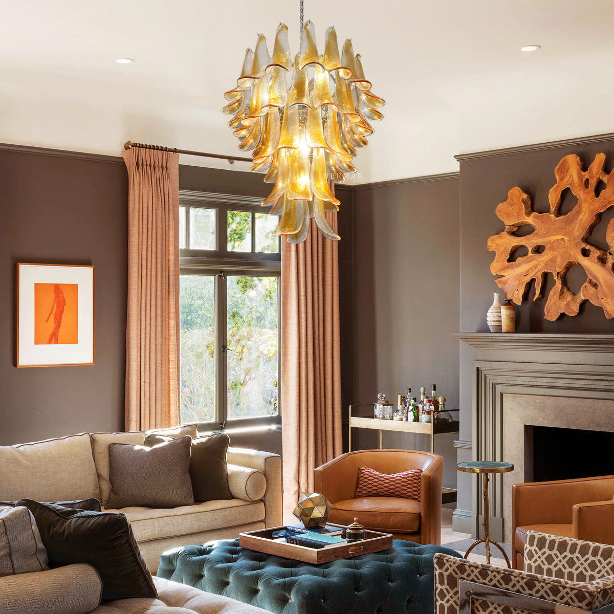 Murano Chandelier – 52 petals – Amber