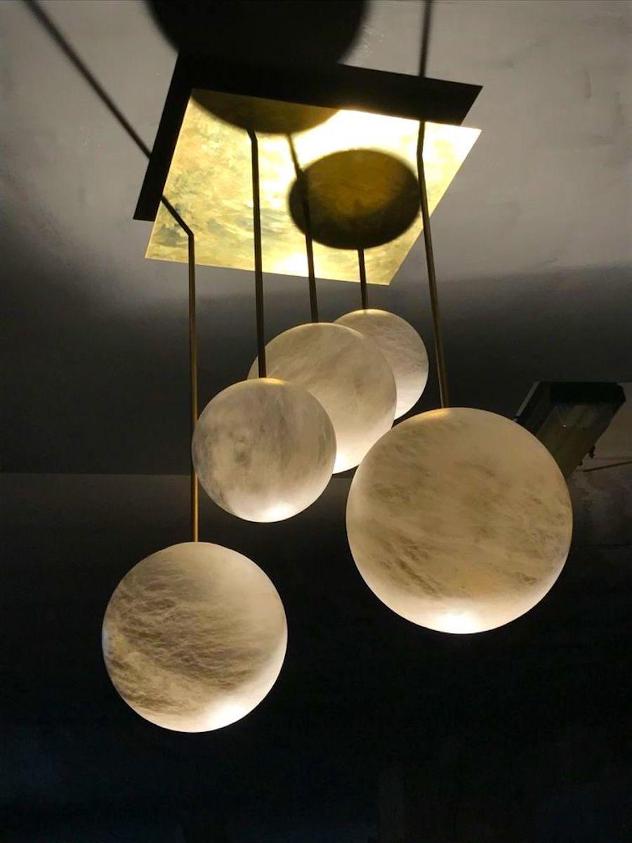 Galaxy Contemporary Italian Alabaster Marble Globe Chandelier