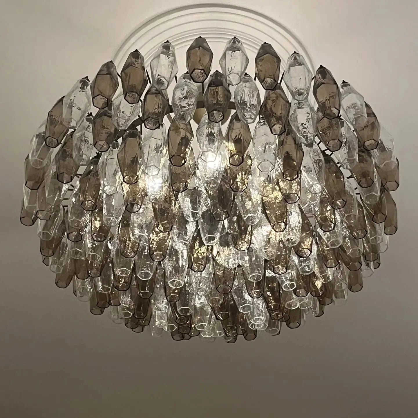 Murano Chandelier – Poliedri – 185 glass – Smoked/Transparent