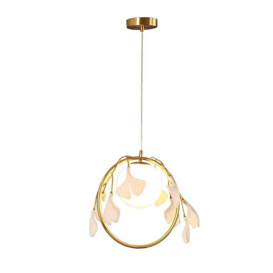 Ceramics Ginkgo Brass Round Branch Chandelier