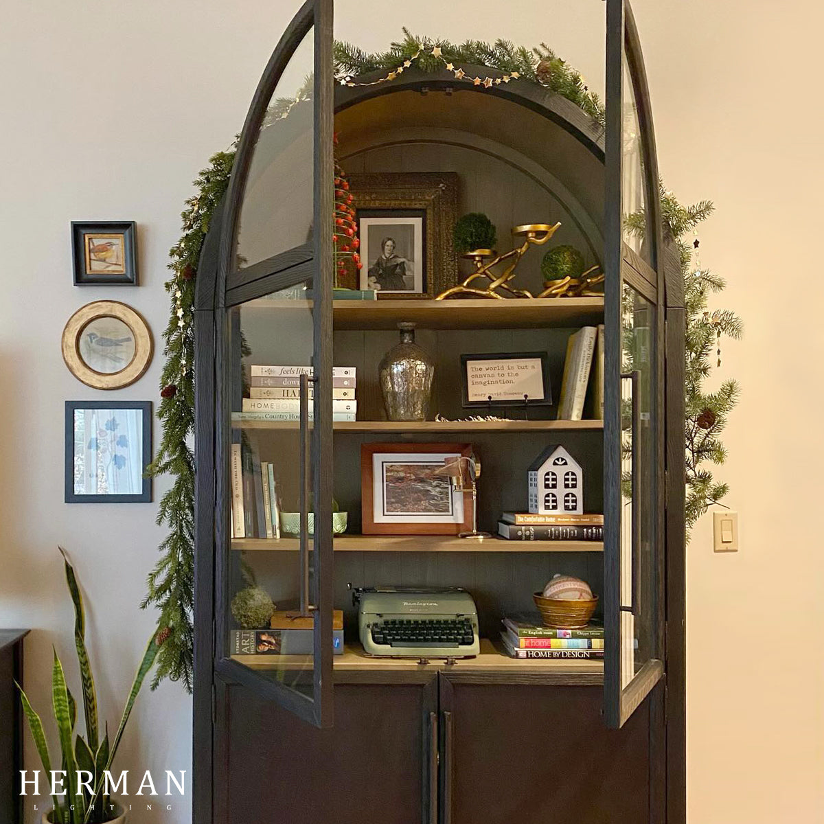 Hattie Glass Accent Cabinet in Oak 36"W 46"W