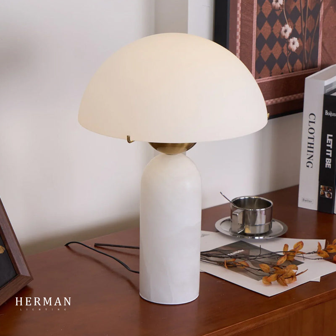G9 Alabaster white marble table lamp Dia 12"