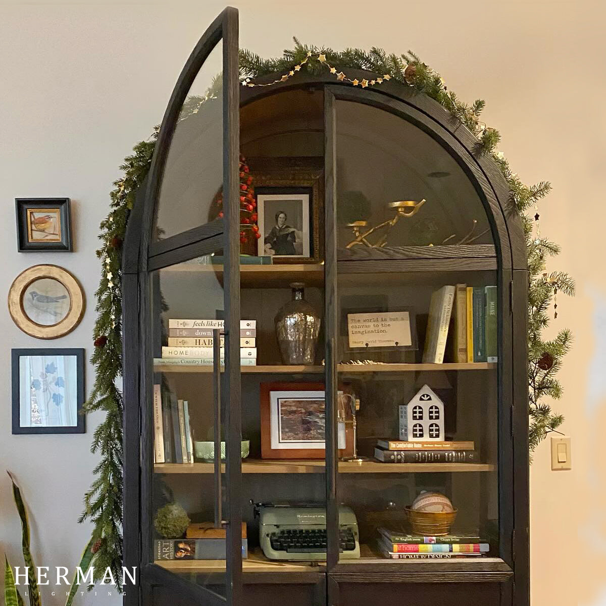 Hattie Glass Accent Cabinet in Oak 36"W 46"W