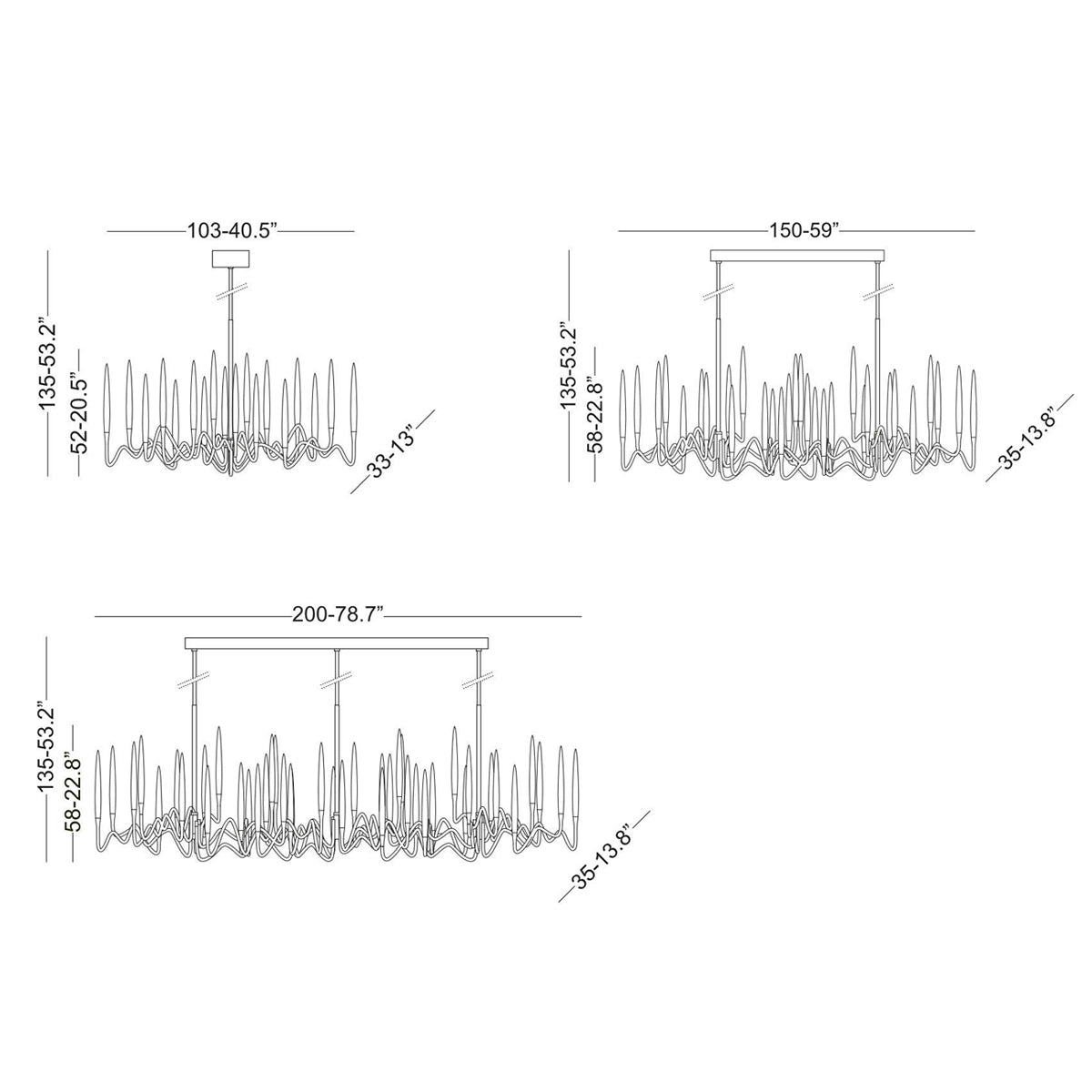 Pezzo Crystal Long Chandelier L78'' 59''  40''