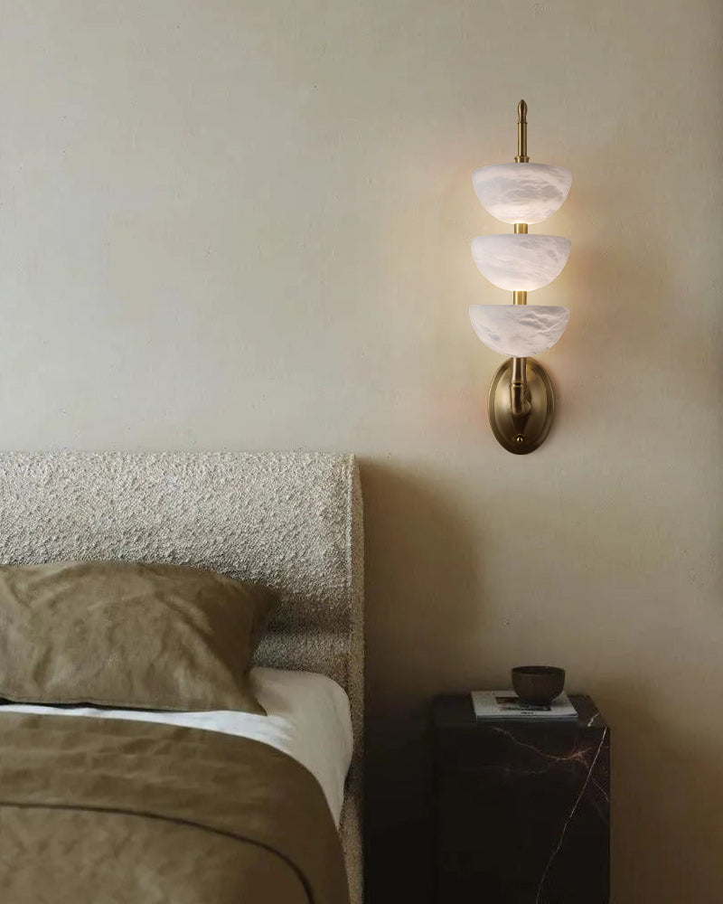 Modern Triple Alabaster Brass Stone Semi-Oval Wall Sconces 6in 15W