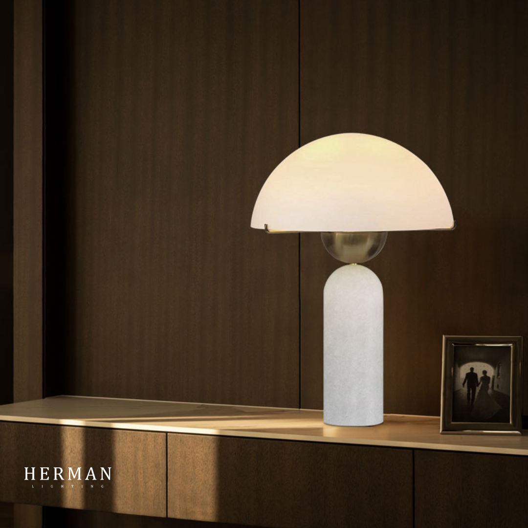 G9 Alabaster white marble table lamp Dia 12"