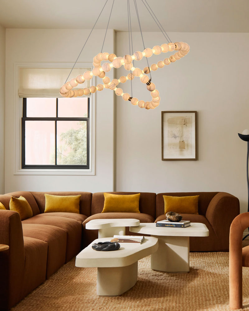 Modern Pearl Alabaster Necklace Circle Double Chandelier by dimming