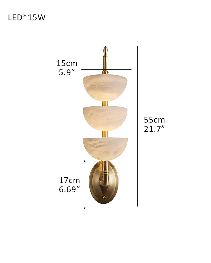Modern Triple Alabaster Brass Stone Semi-Oval Wall Sconces 6in 15W