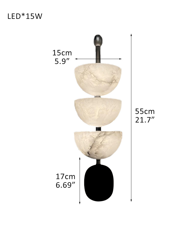 Modern Triple Alabaster Brass Stone Semi-Oval Wall Sconces 6in 15W
