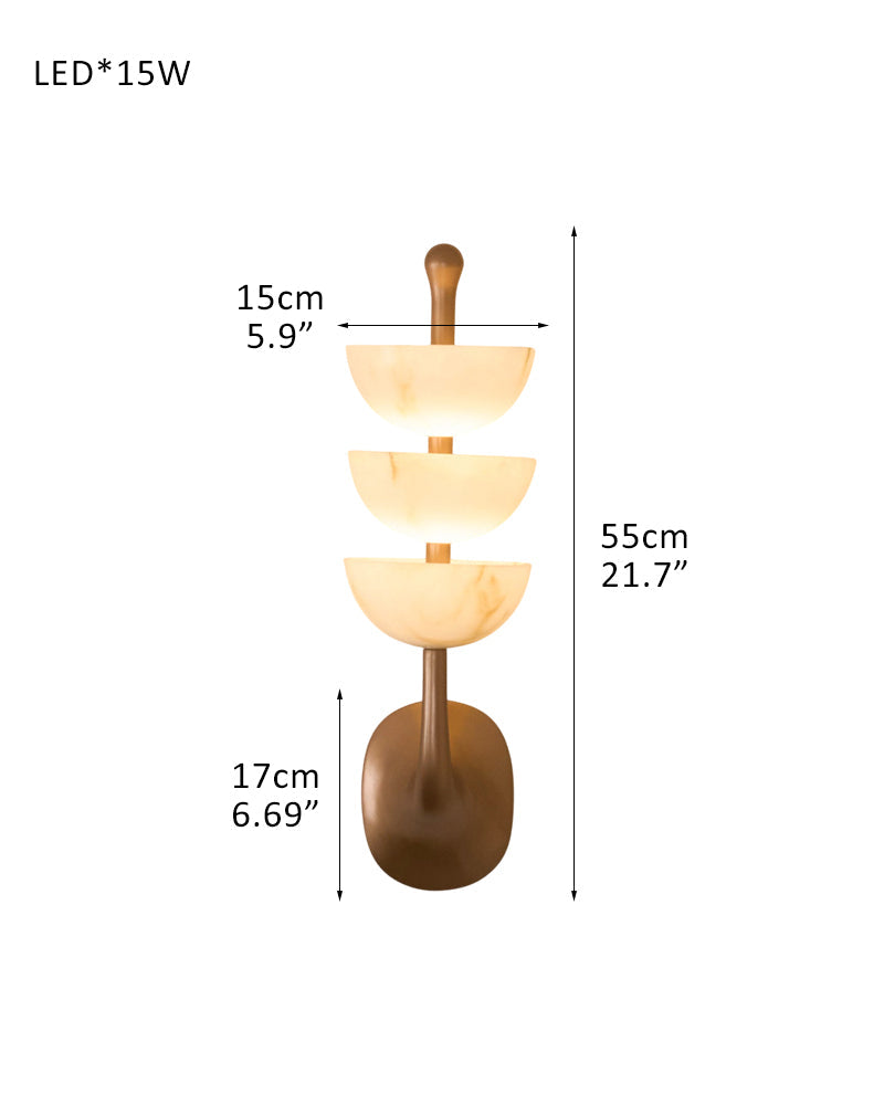 Modern Triple Alabaster Brass Stone Semi-Oval Wall Sconces 6in 15W