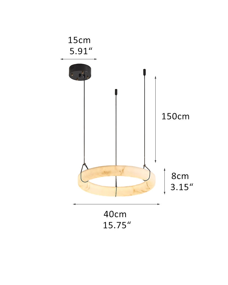 Black Metal Modern Round Ring Alabaster Pendant Light, Width 3.15"